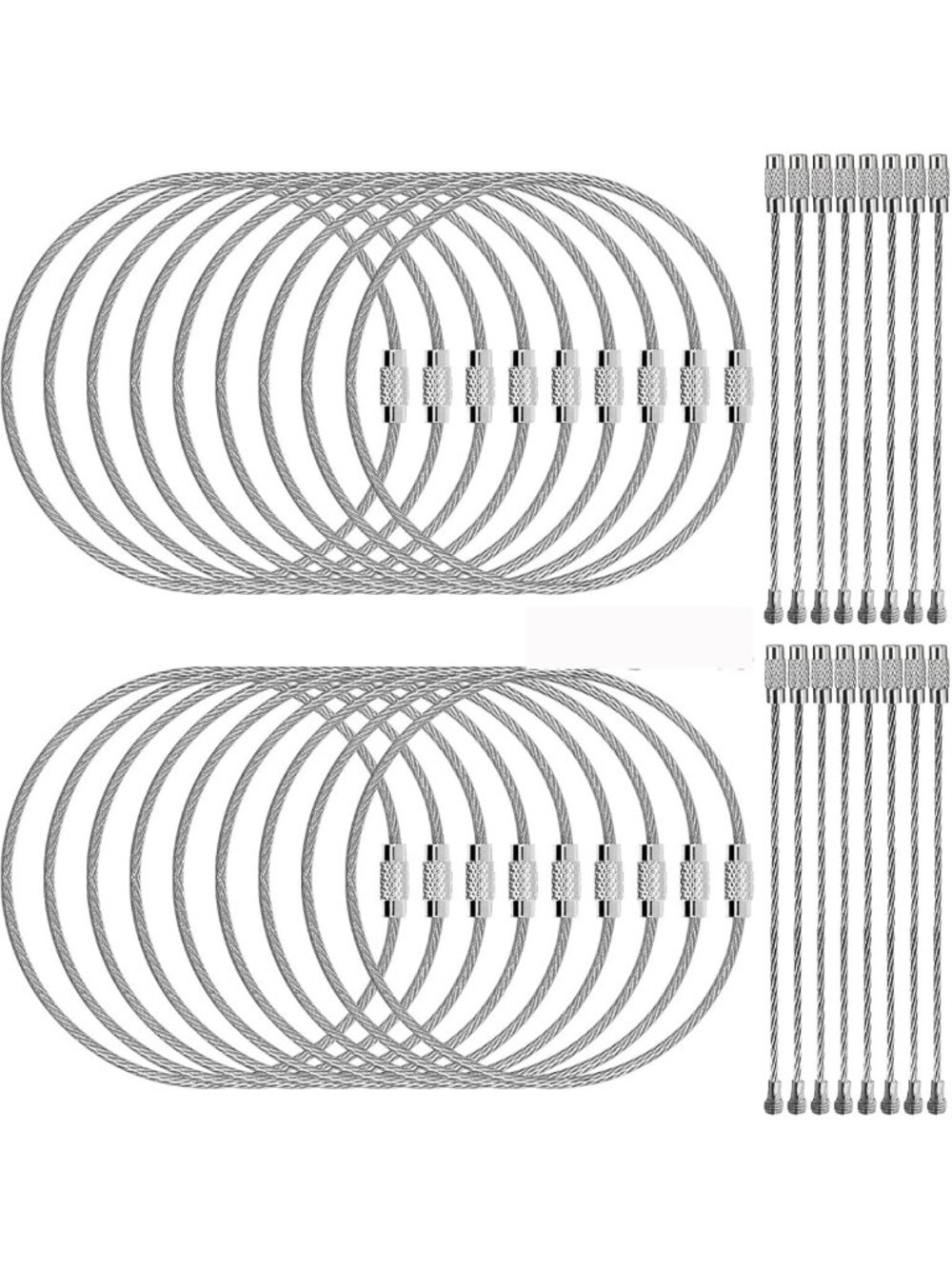 100pcs Stainless Steel Keychains - Durable Wire Rings for ID & Luggage Tags, 6.3